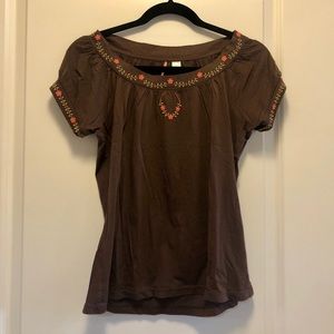 Anthropologie Brown Floral Tee